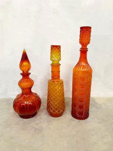 vintage Italiaans glas flessen karaf genie bottles orange oranje red