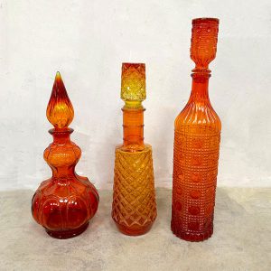 vintage Italiaans glas flessen karaf genie bottles orange oranje red