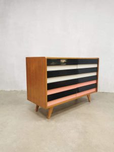 midcentury cabinet Czech design ladekast pink black chest of drawers
