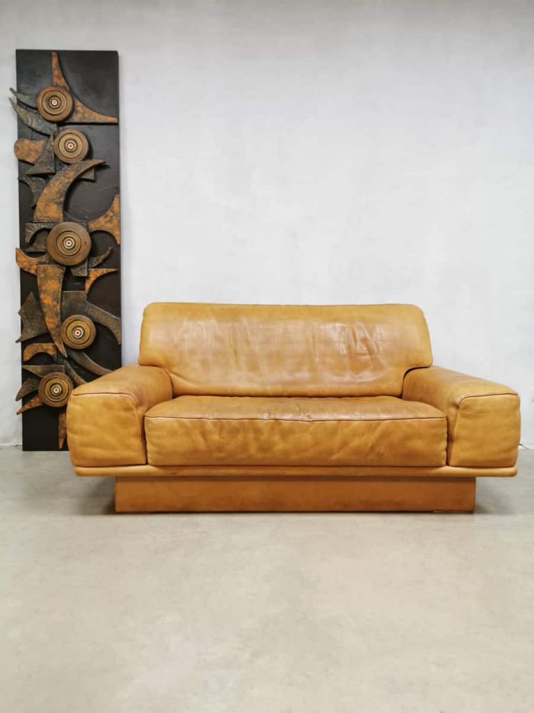 Midcentury design leather sofa loveseat bank De Sede DS-40