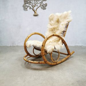 vintage Dutch design bamboo rattan rocking chairs schommelstoelen