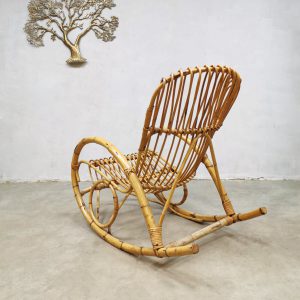 midcentury design rotan rocking chair bamboo bamboe schommelstoel