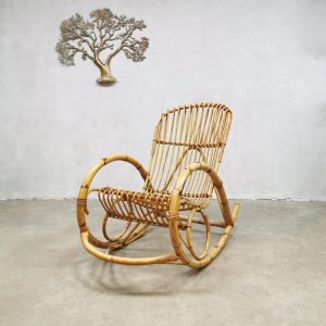 Dutch design schommelstoel bamboe rotan rocking chair rattan