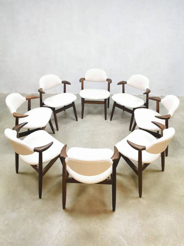 Midcentury design cowhorn dining chairs koehoorn stoelen Hulmefa