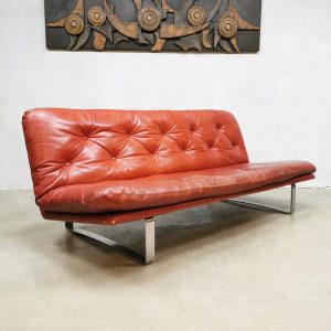 Vintage Dutch design leather sofa bank Artifort Kho Liang Ie