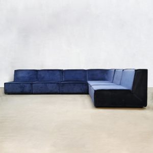 Vintage design velvet modular sofa lounge bank night blue