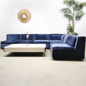 Vintage design velvet modular sofa lounge bank night blue