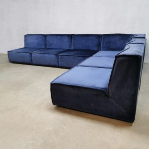 Blauwe velvet modulaire vintage bank modular sofa velvet sofa XXL Midcentury Modern