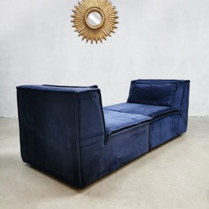 XXL Modular velvet sofa vintage modulaire bank Midcentury Modern blue blauw fabric