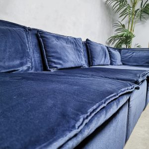 Midcentury modern modular sofa blue vintage modulaire bank elementen XXL blauw velvet