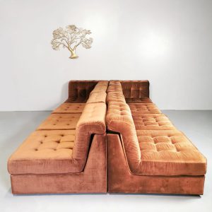 Brown velvet sofa modular vintage bruin modulaire lounge bank