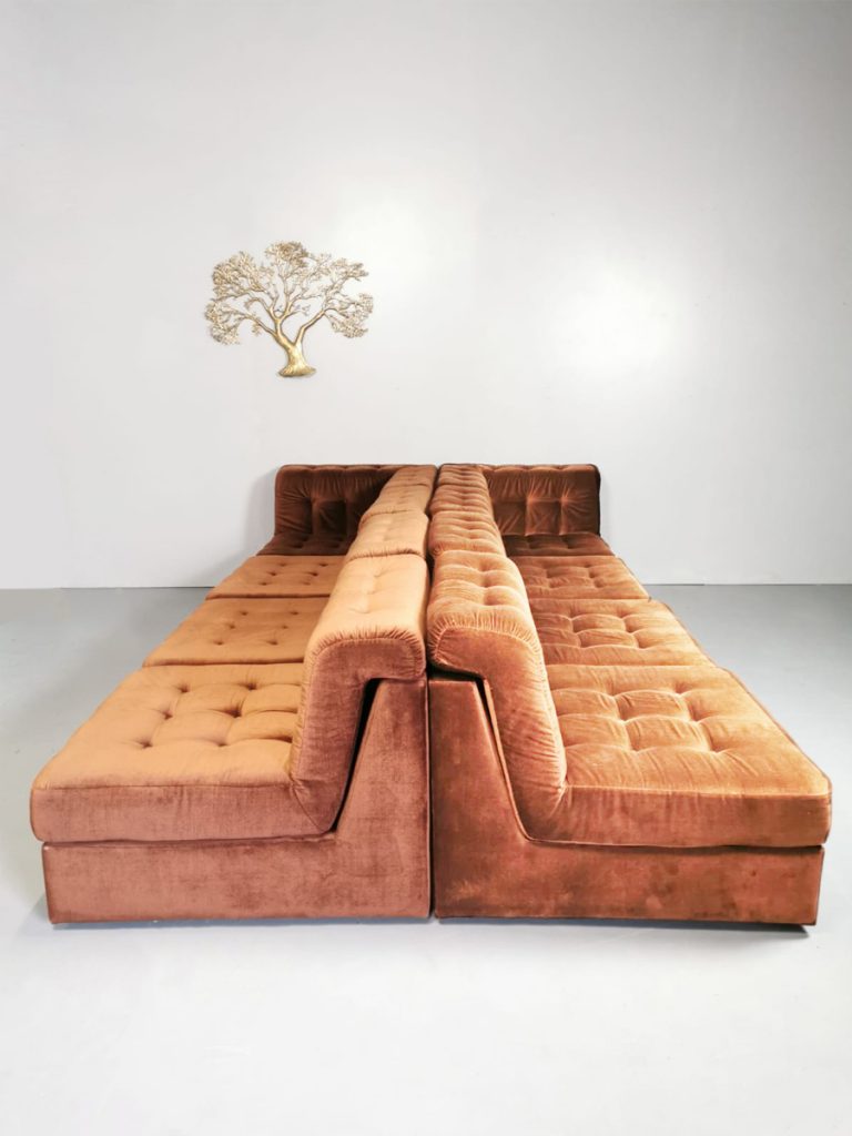 Brown velvet sofa modular vintage bruin modulaire lounge bank