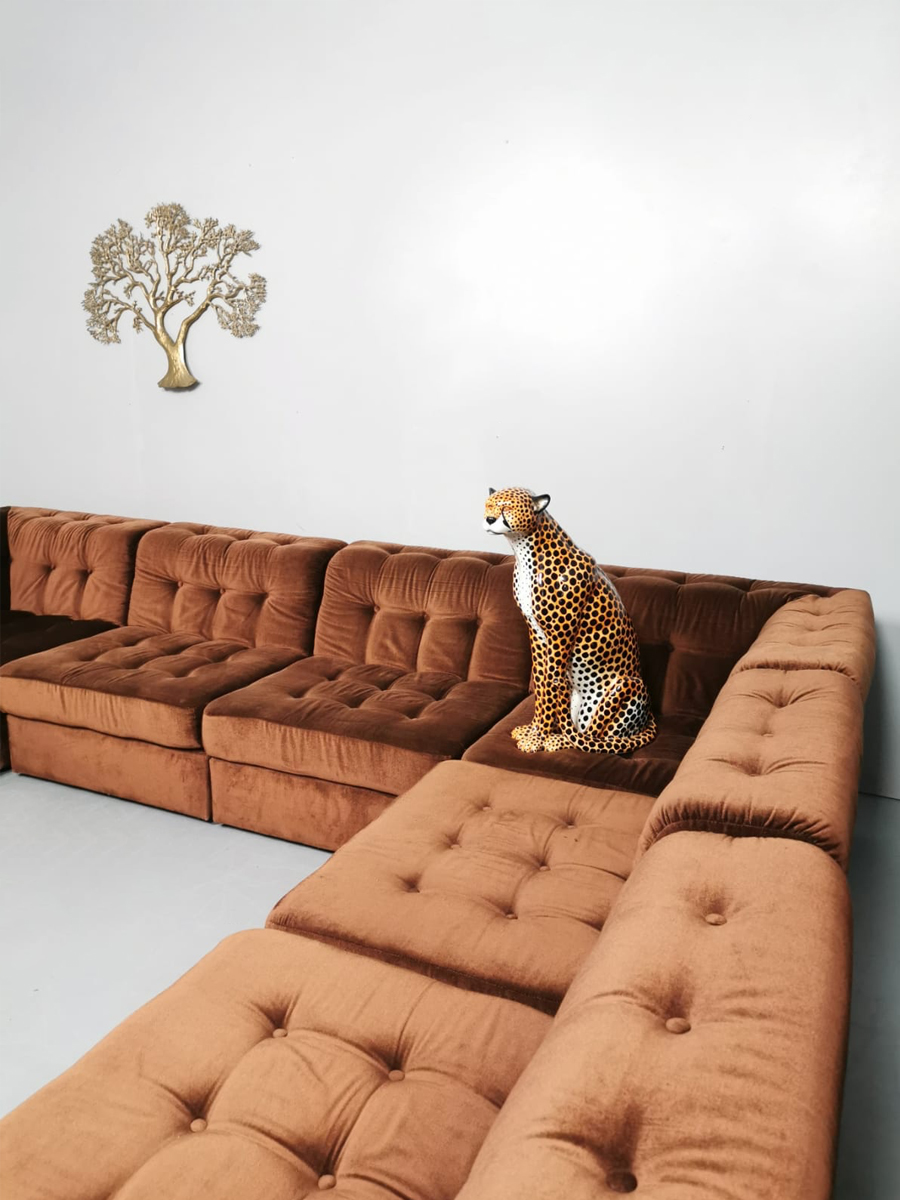 Toepassing Melbourne moord Vintage brown velvet modular sofa lounge bank modulair XXL | Bestwelhip