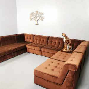 Vintage brown velvet modular sofa lounge bank modulair XXL