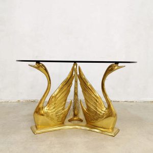 seventies coffee table brass swan zwanen salontafel goud messing