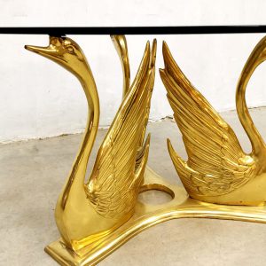 vintage brass swan coffee table salontafel trio zwanen glass top