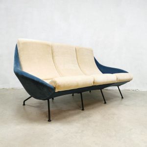 Vintage design lounge set armchairs sofa ice blue velvet