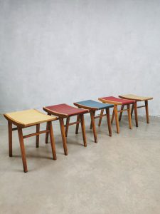 Vintage set fifties sixties stools ottoman voetenbank
