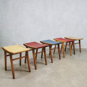 Vintage set fifties sixties stools ottoman voetenbank