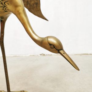 Vintage brass crane birds sculpture XL