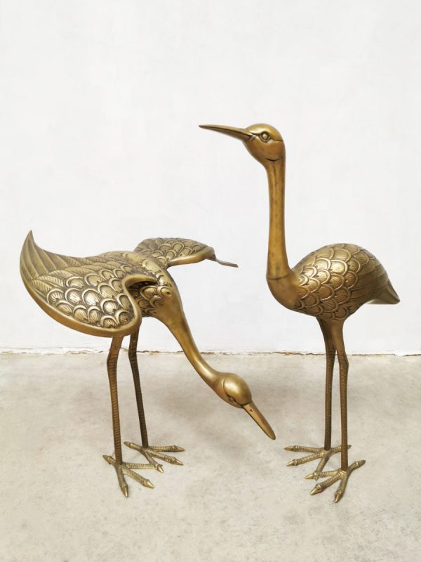 Vintage brass crane bird messing kraanvogel decoration XL