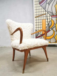 Vintage cocktail chairs Teddy fur fabric Gio Ponti Paolo Buffa Italian design lounge stoelen