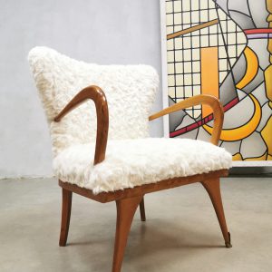 Vintage cocktail chairs Teddy fur fabric Gio Ponti Paolo Buffa Italian design lounge stoelen