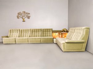 Vintage modular velvet sofa lounge bank & side table 'verlicht'