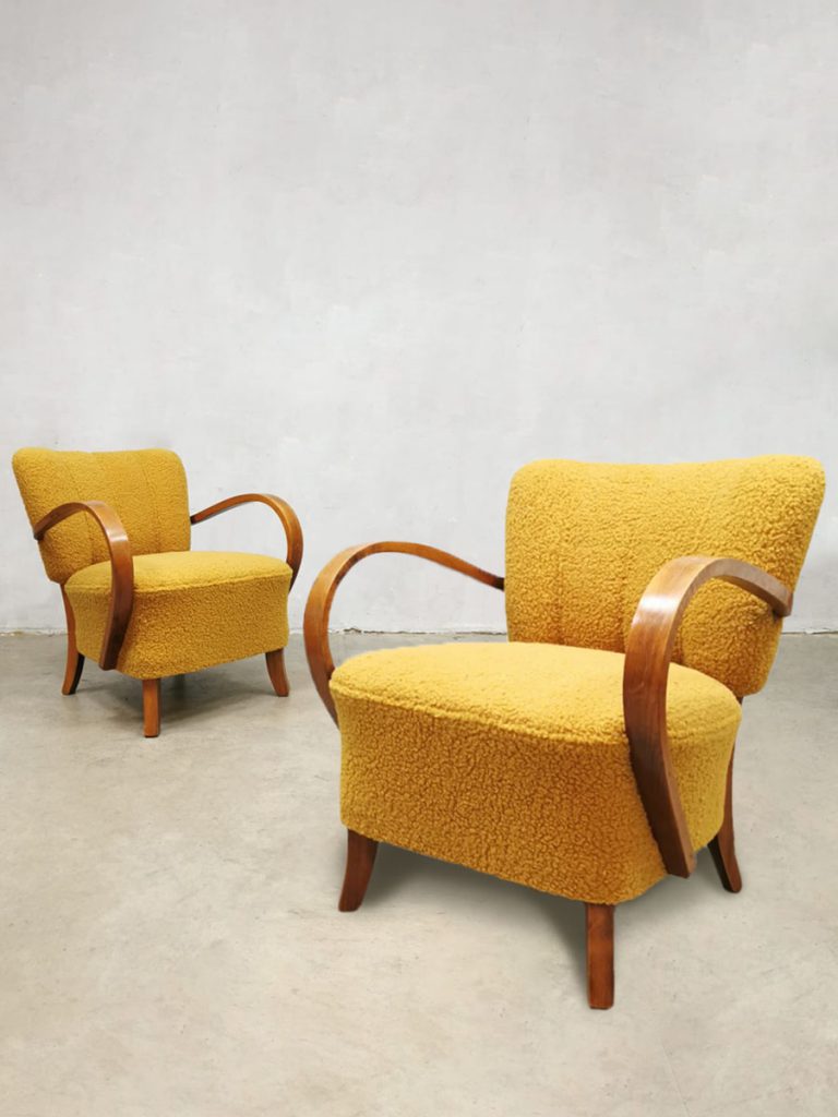 Vintage art deco armchairs lounge fauteuils Jindrich Halabala H-237