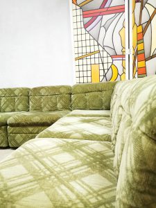 midcentury sofa green velvet lounge bank vintage
