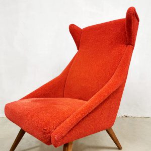 midcentury vintage design wingback chair oorfauteuil red