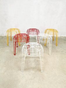 Vintage Dutch design colored wire stools ottoman hocker draad kruk Eclectic