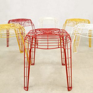 Vintage Dutch design colored wire stools ottoman hocker Eclectic