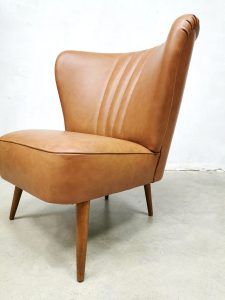 vintage retro cocktail chair brown cognac leather skai lounge fauteuil stoel