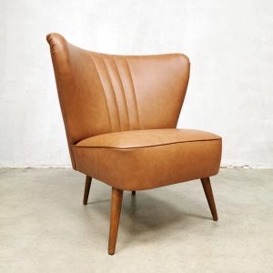 midcentury brown skai leather club fauteuil vintage fifties cocktail chair expo chair