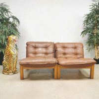 Vintage design leather safari chairs leren stoelen