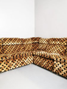 Sofa brown vintage modular lounge bank velvet bruin modulair elementen