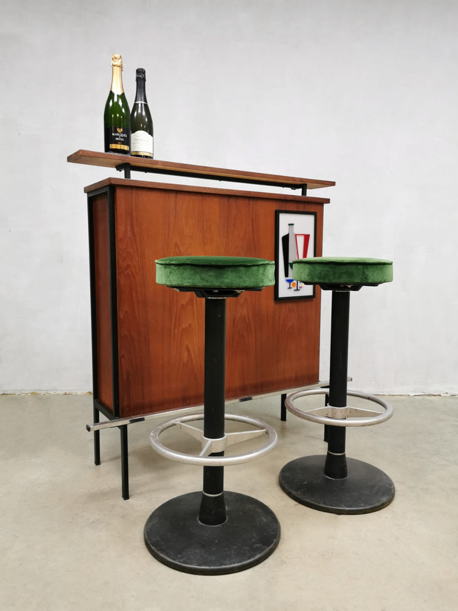 Vintage seventies cocktail bar cabinet barstools