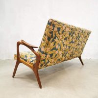 midcentury design sofa botanical print flower dessin bank teak wood