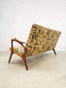 midcentury design sofa botanical print flower dessin bank teak wood
