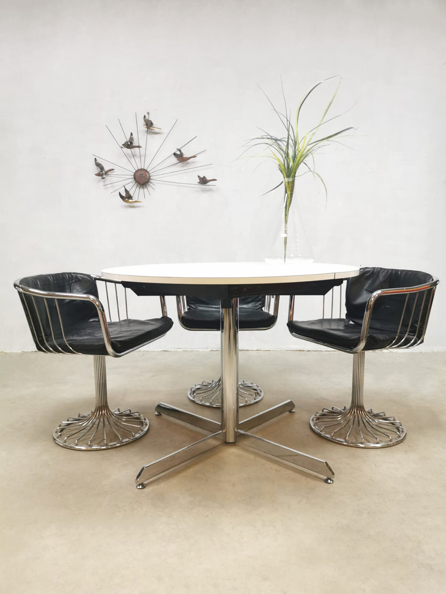 Vintage design round extendable dining table ronde eetkamertafel