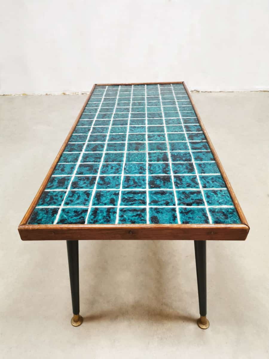Ongekend Vintage ceramic tile coffee table tegel salontafel 'Aqua blue' JM-46