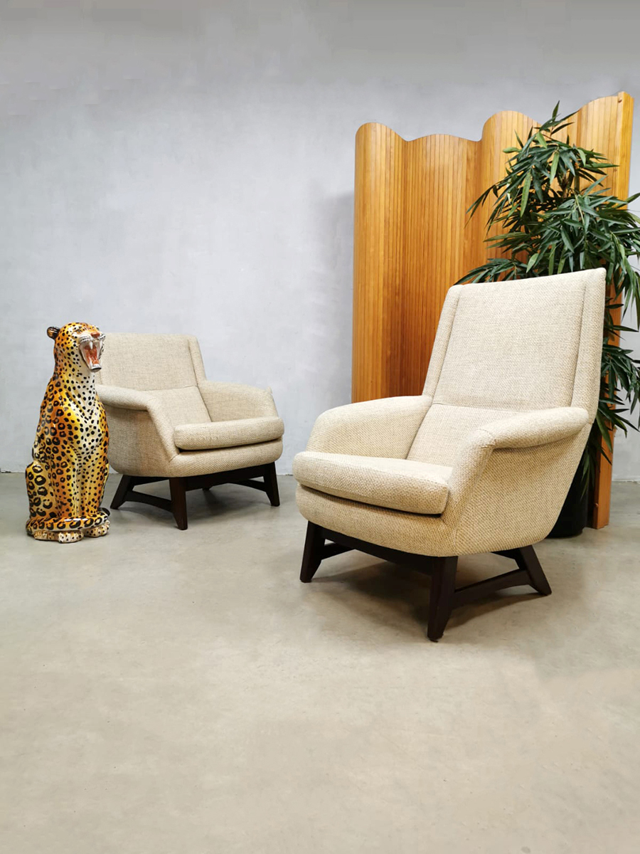 Vintage Dutch design ecru armchairs easy chairs lounge fauteuils