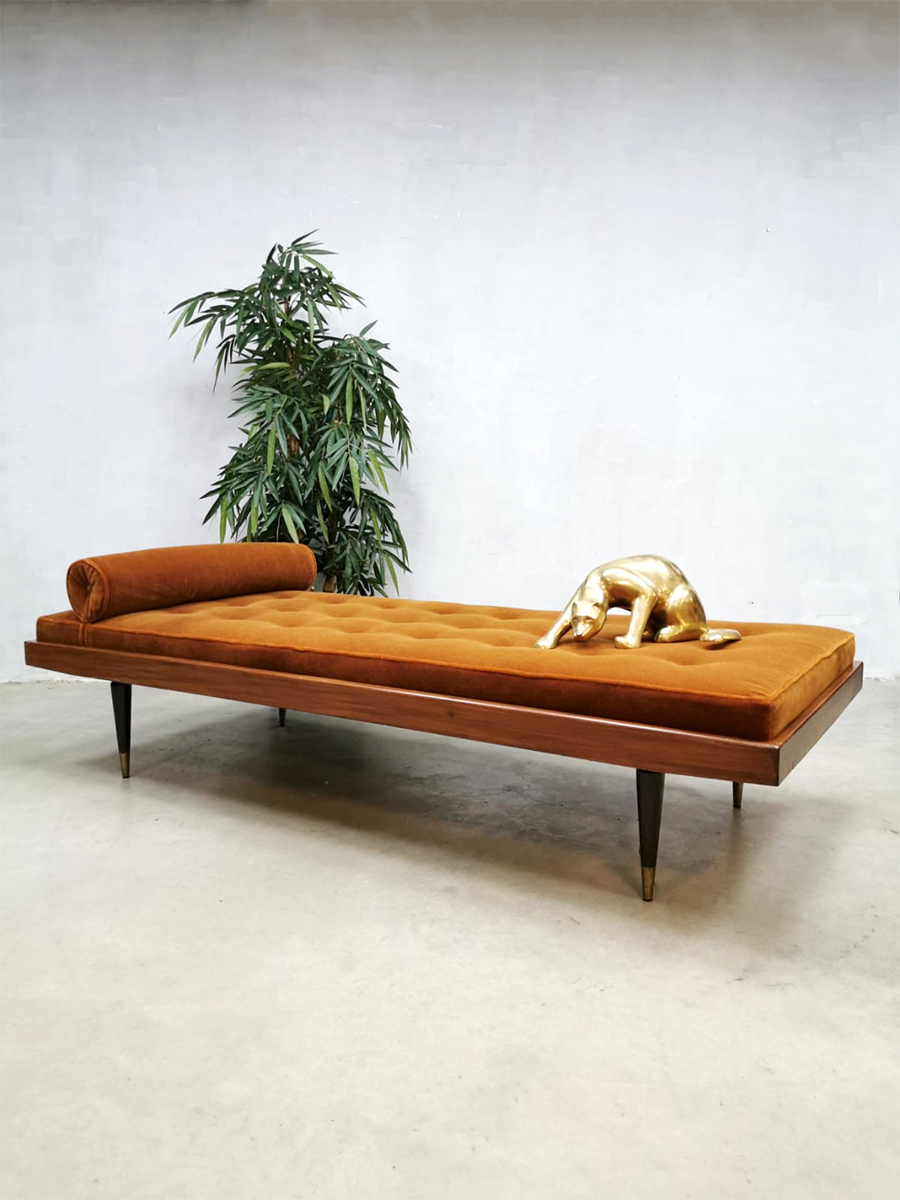 Midcentury Italian design daybed lounge sofa 'burnt orange'