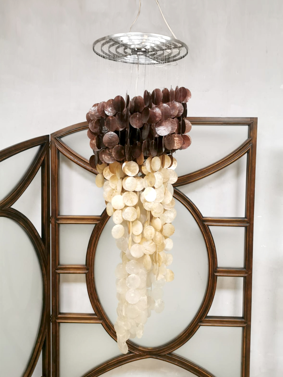 Vintage Capiz shell chandelier pendant schelpen lamp hanglamp duo tone
