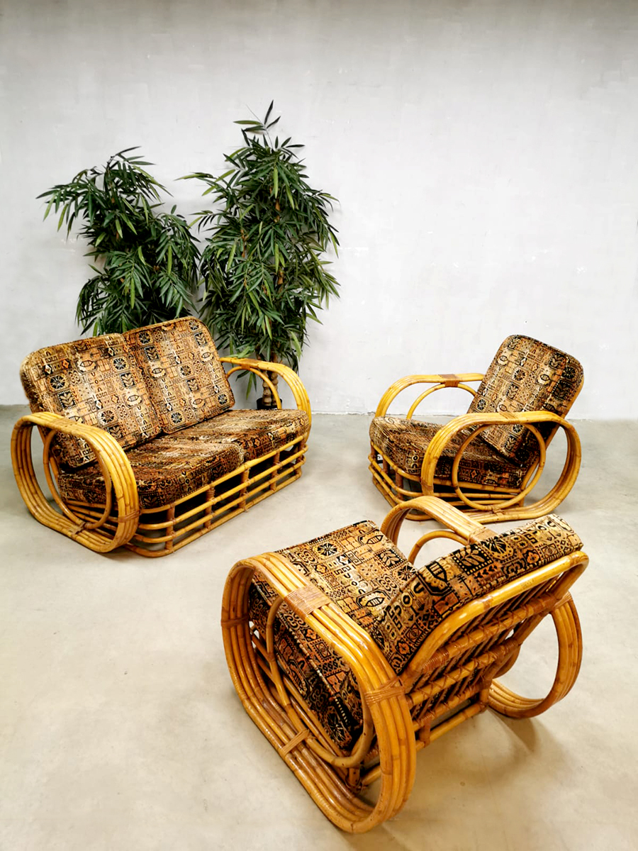 Vintage rattan bamboo armchairs sofa bamboe rotan loungeset 'Boho style'