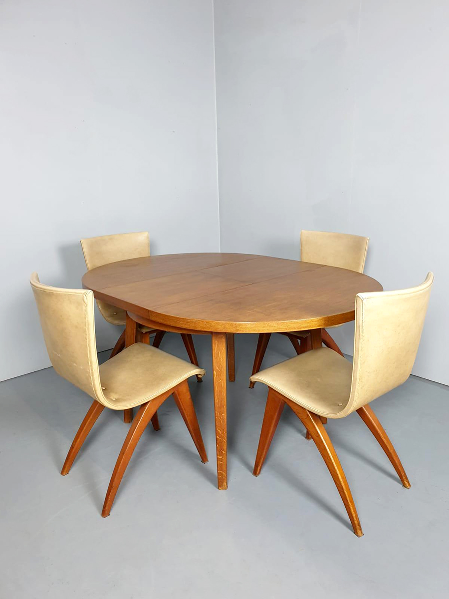 Vintage Dutch design dining set chairs stoelen tafel Os' Culemborg | Bestwelhip
