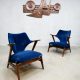 Vintage Dutch design armchairs lounge fauteuils blue velvet