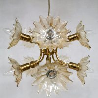 Pendant chandelier brass glass flower hanglamp vintage seventies pendant