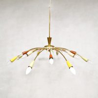 Italian mid-century brass chandelier pendant ceiling lamp Sputnik XL